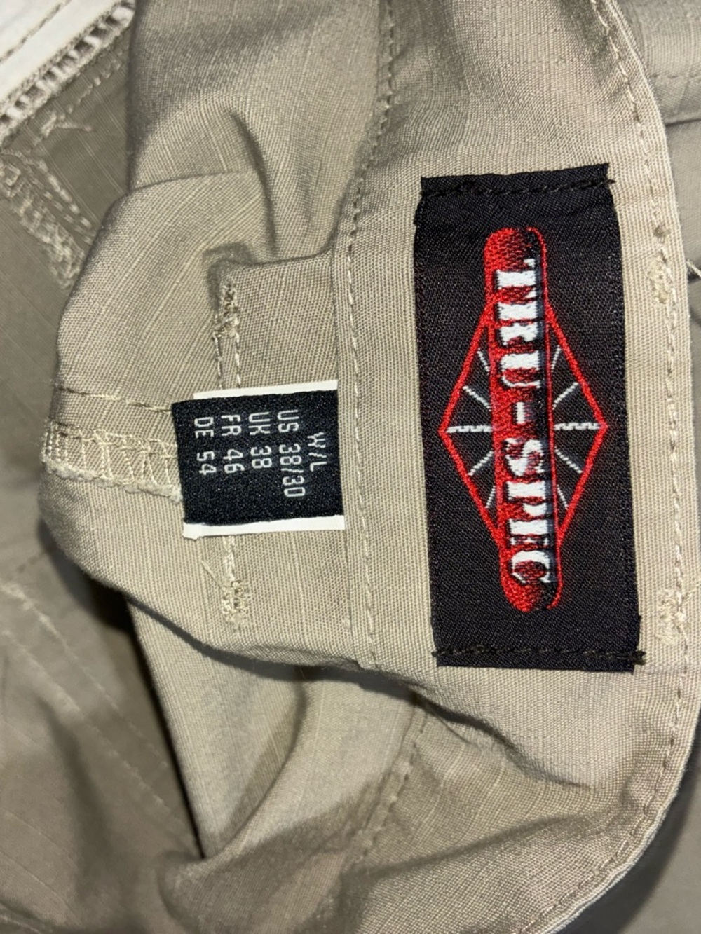 Red Engine Graphic Patch on Beige/Tan Pants